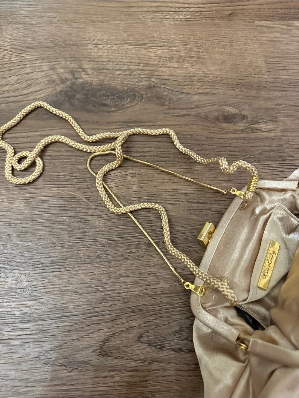 Kate Landry Shimmery Cream Evening Clutch with Gold Chain